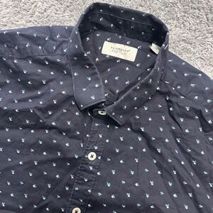 7 Diamonds Premium Shirt Mens Medium Navy Blue Button Up Short Sleeve Geometric